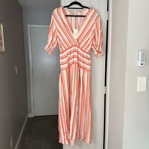 DX Collection Striped Orange and Pink Maxi Dress Drop Waist Cherry